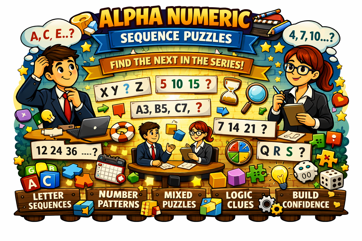 Alpha numeric sequence puzzles concept