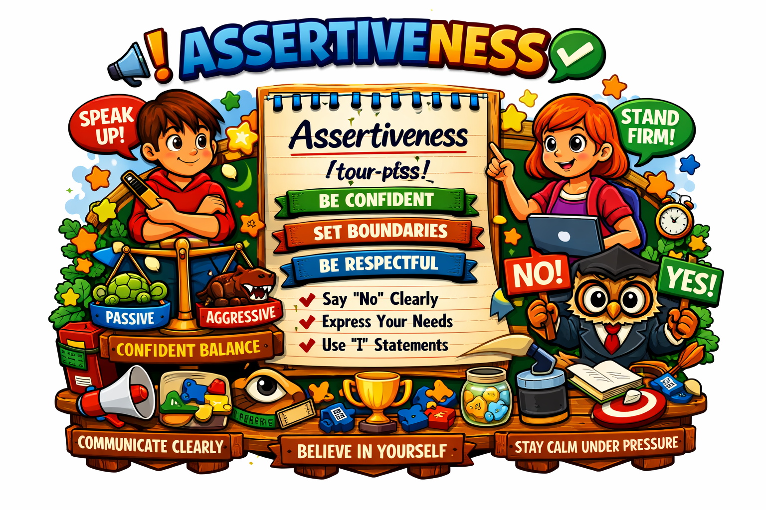 Assertiveness confident communication concept