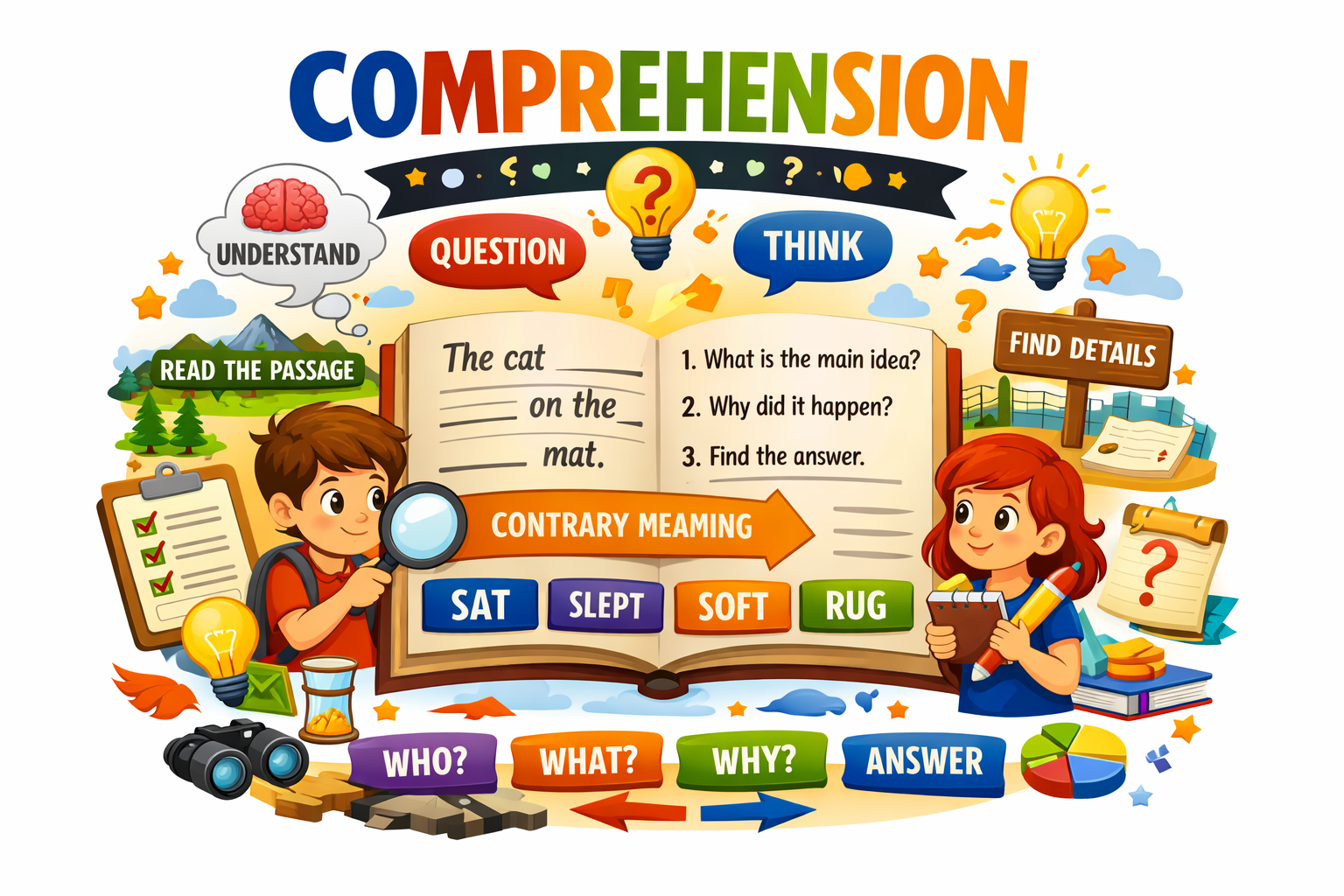 Comprehension reading skills concept