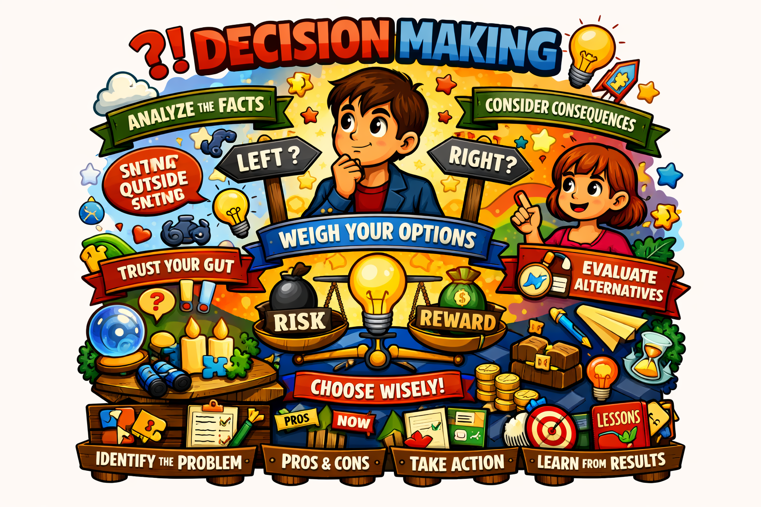 Decision making choices and consequences concept