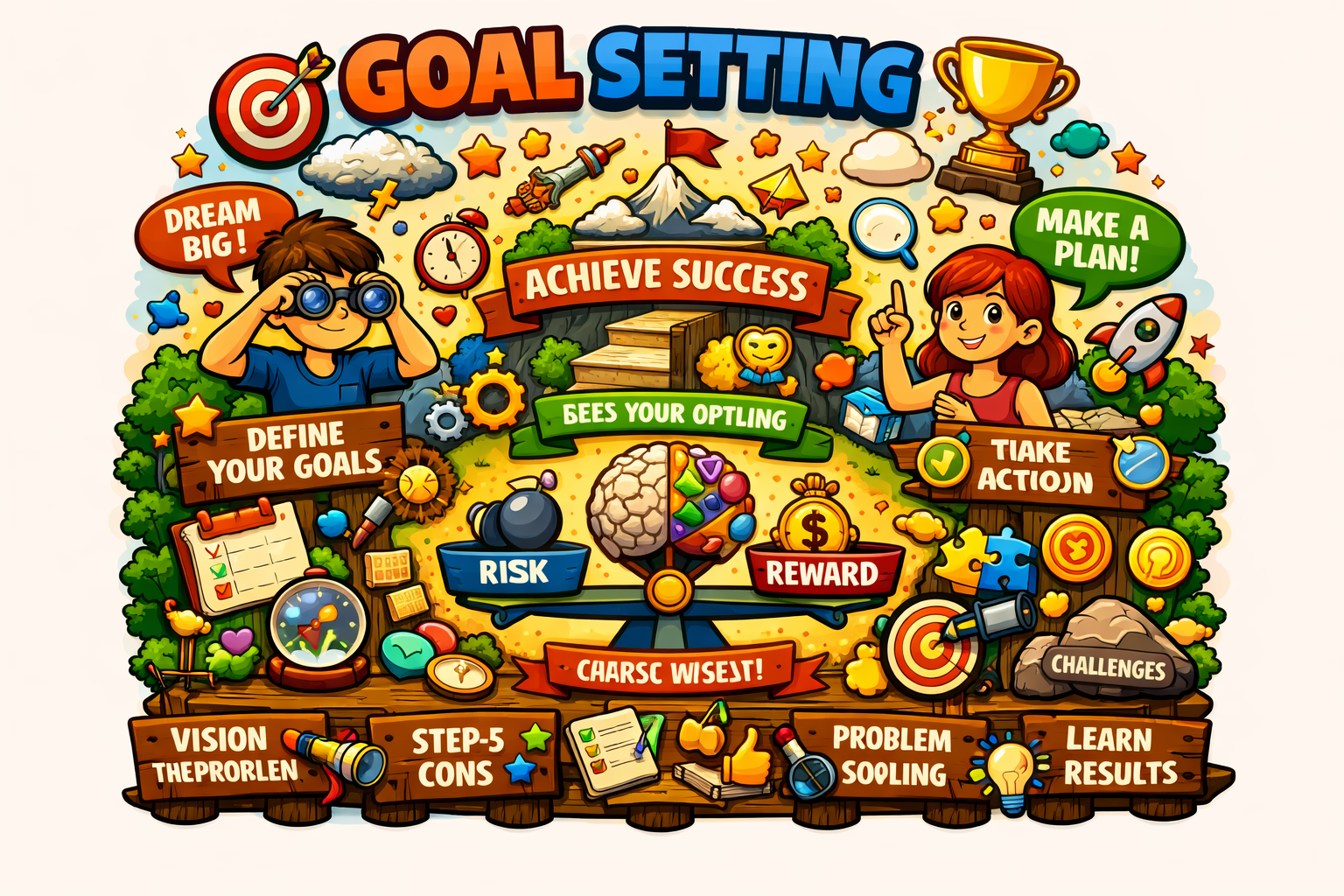 Goal setting plan and achieve concept