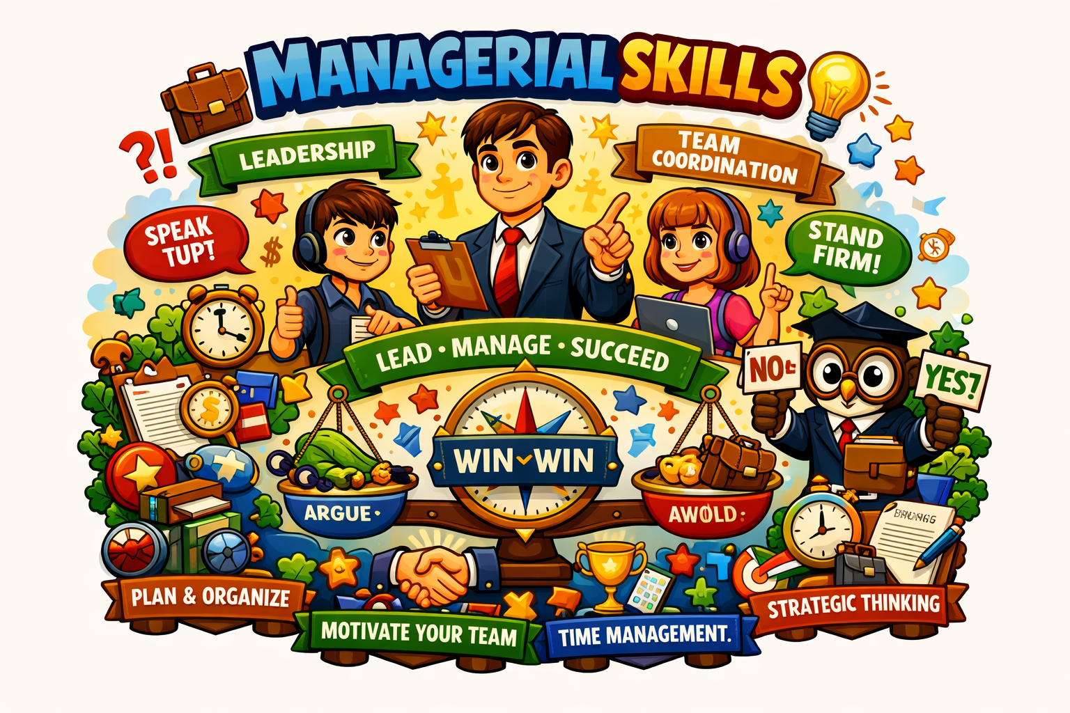 Managerial skills planning and leadership concept