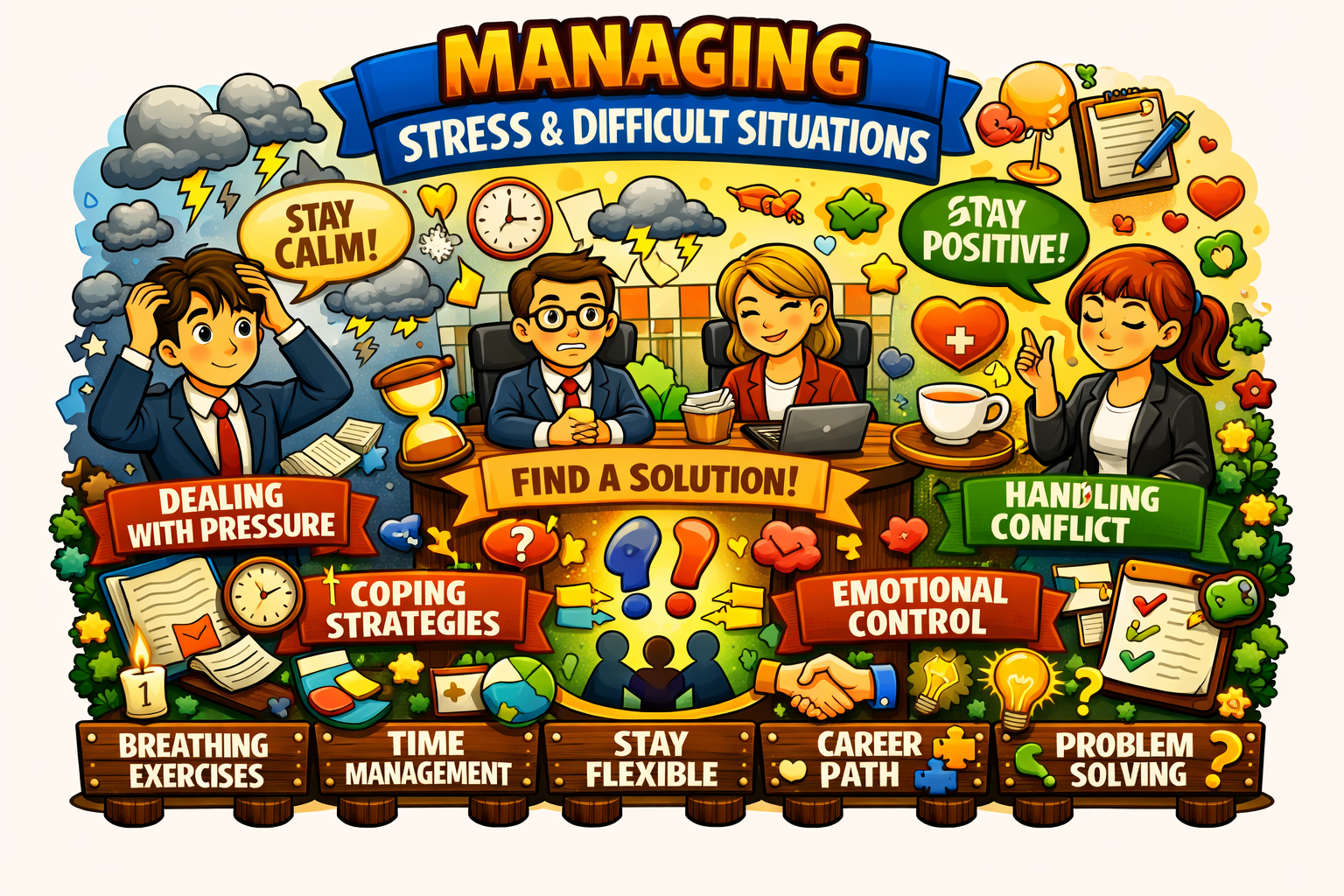 Managing stress and difficult situations concept