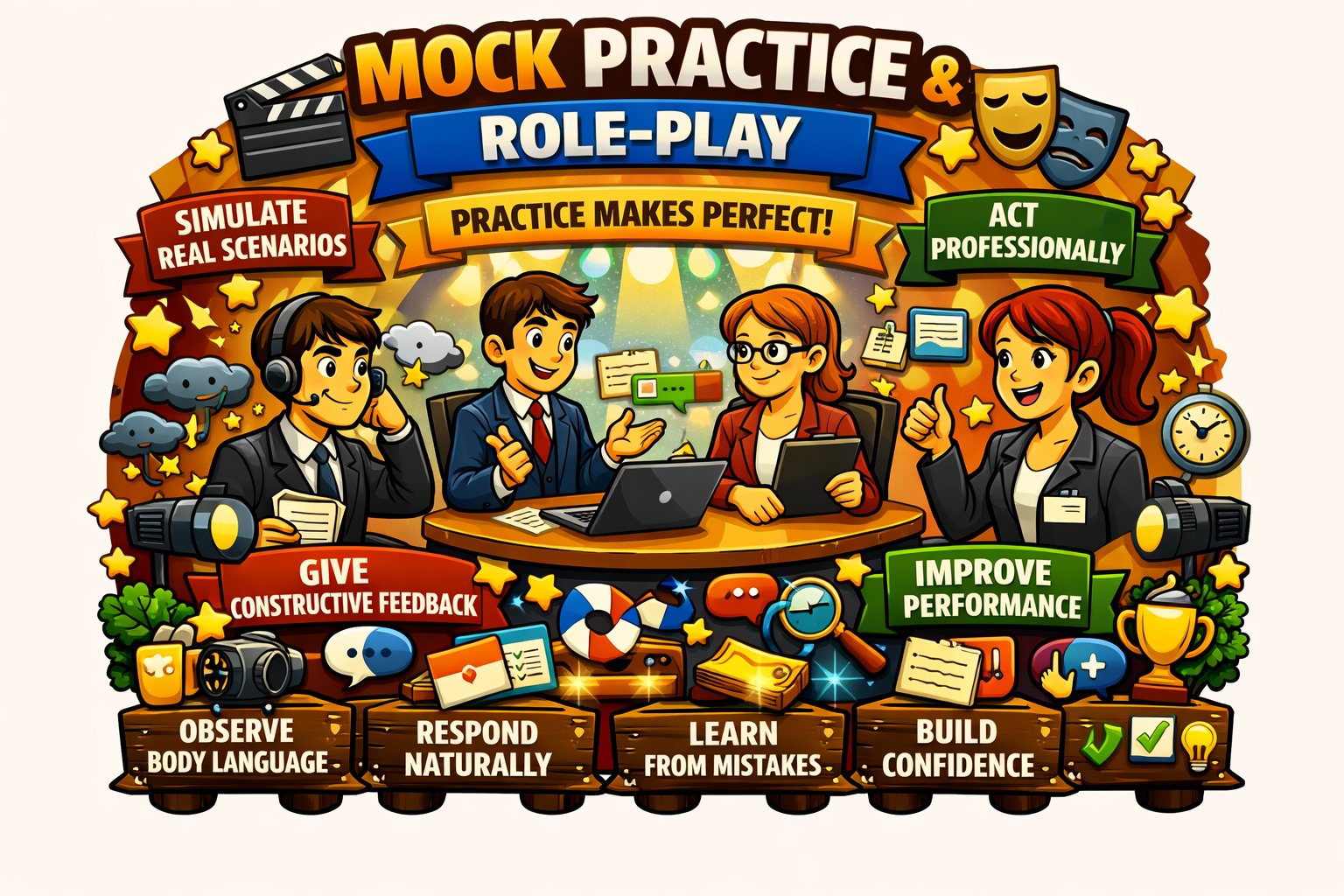 Mock practice and role-play interview rehearsal concept