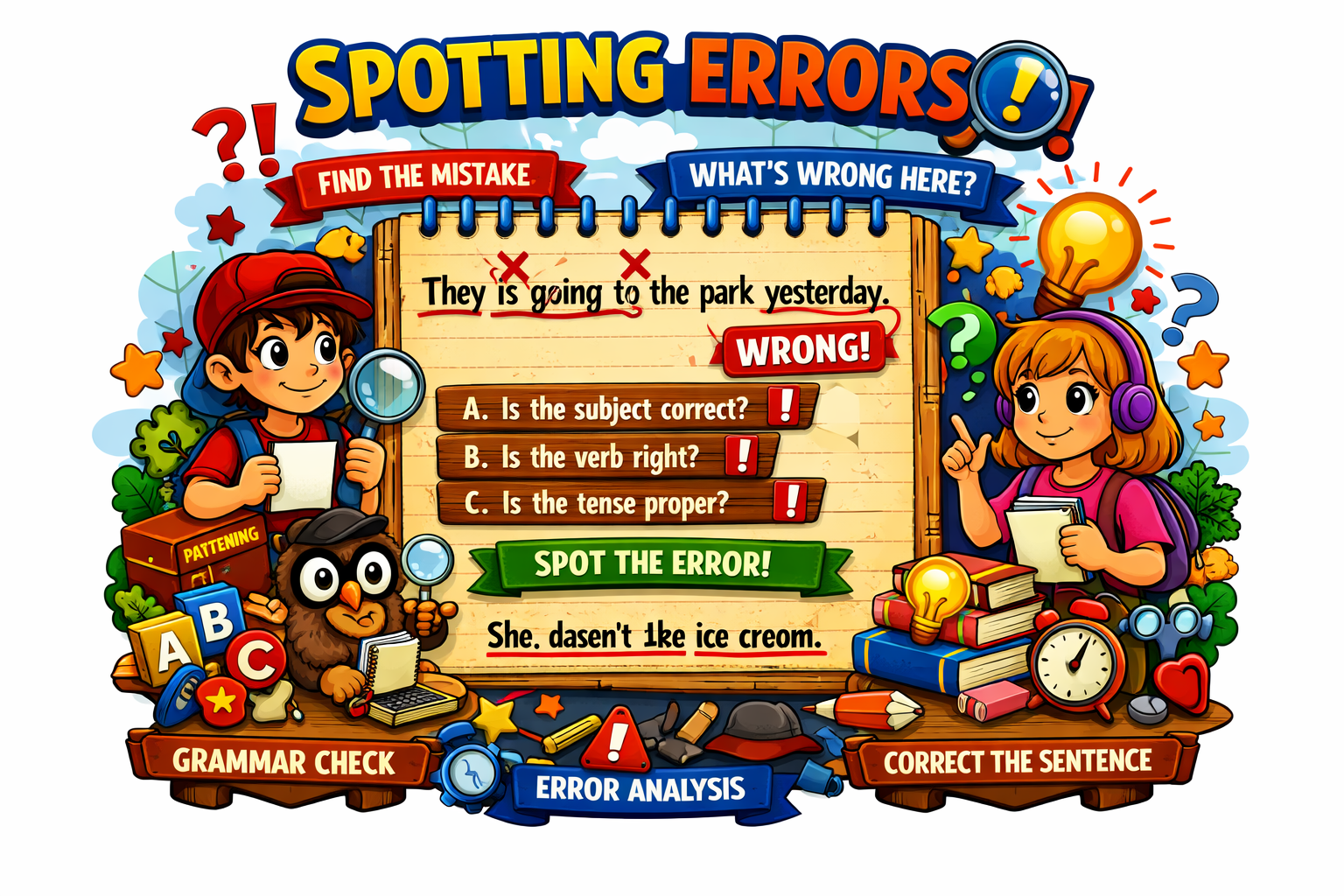 Spotting errors grammar concept